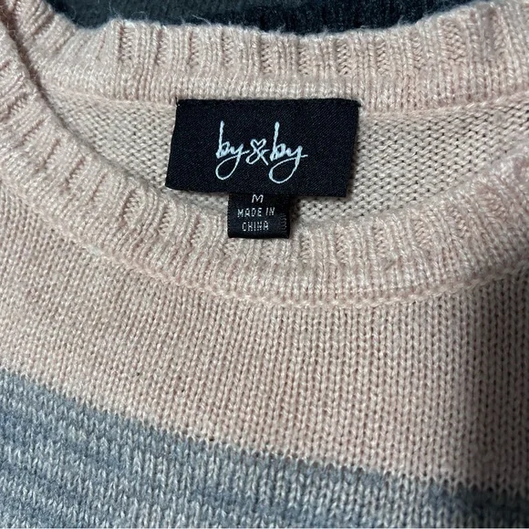 by & by Long Sleeve Striped Dress in Peach and Gray - Picture 3 of 3